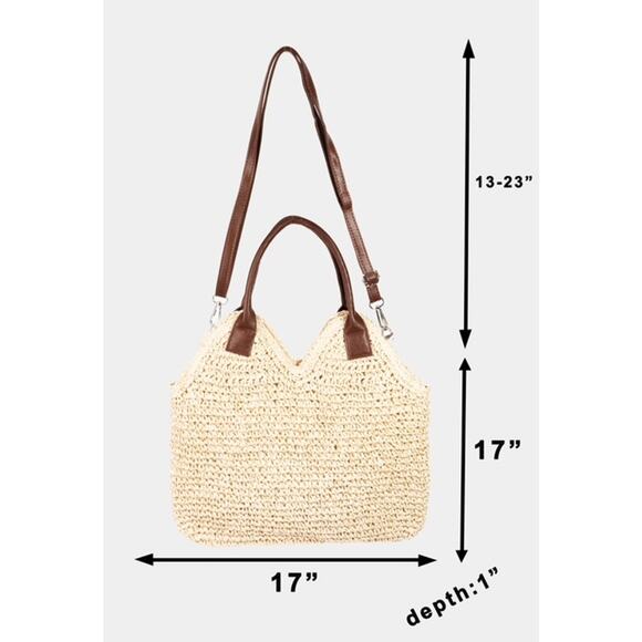 Leather Strap Straw Knit Shoulder Bag - Picture 2 of 3